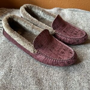 Johnston & Murphy Miranda Plum Suede Print Shearling Lined Driving Shoes Size 9